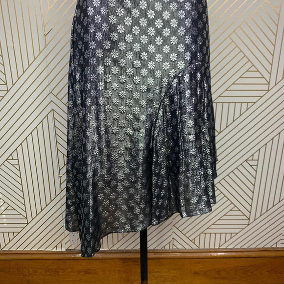 Dodo Bar Or Kathy Lurex Metallic Floral Tiered A-Line Skirt Silver Size US 4/6 - Picture 9 of 12